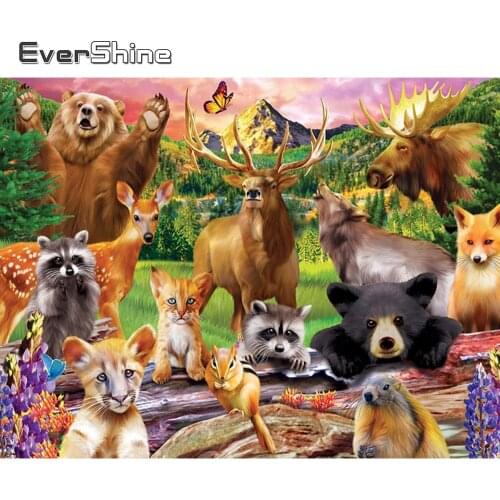 Evershine Diamond Mosaic Animal Cross Stitch Bear Diamond Painting Zoo Full Square Round Rhinestone Embroidery Fox Home Decor