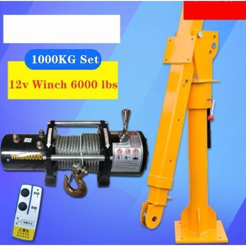 Truck crane 1 ton12/ 24v small truck crane 220V household electric hoist crane Winch 3000 lbs +Truck crane