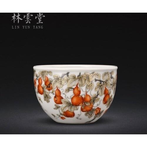 Lin Yuntang hand made ceramic cup hand painted ink color alum red gold gourd cup large capacity ferro cup Jingdezhen