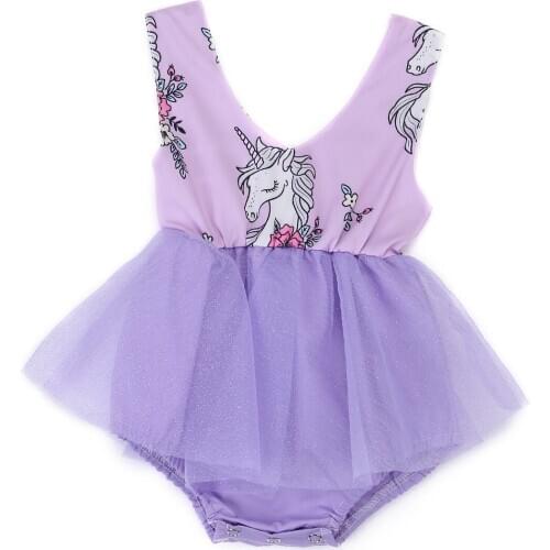 2018 Sweet Toddler Baby Girl Unicorn Tulle Bodysuits Jumpsuit Fancy Dress Outfit Costume Size 3-18M