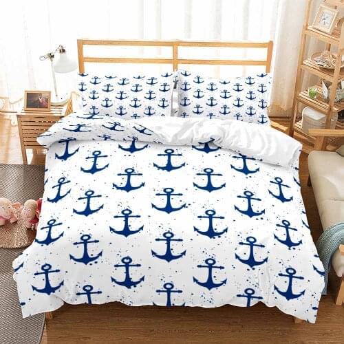 Blue Anchor Bedding Set White Duvet Cover Sets Comforter Bed Linen 3D Digital Print Twin Queen King Single Size Dropshipping
