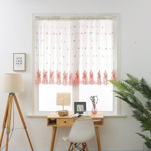 Short Curtain Valance Pelmet Voile Curtains Embroidered Peacock Feather Sheer Tulle For Home Living Room Balcony Window Screen