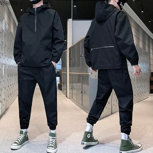 Tracksuit Mens Solid Sets Casual Sportswear Suit Spring Autumn Men Hip Hop Streetwear Zipper Hoodie+Pants Suit Dropshipping