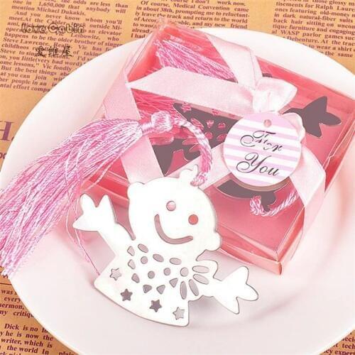 Cute Happy Boy Blue and Pink Children Bookmark Baby Shower Souvenirs Wedding Favors and Gifts For Guest 50pcs