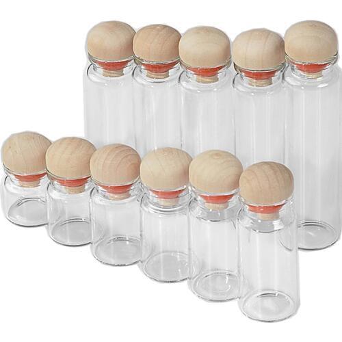 Mini Transparent Glass Bottles With Cork Wood Stopper Decoration Crafts Bottles Jars Vials Gift for Wedding 100pcs
