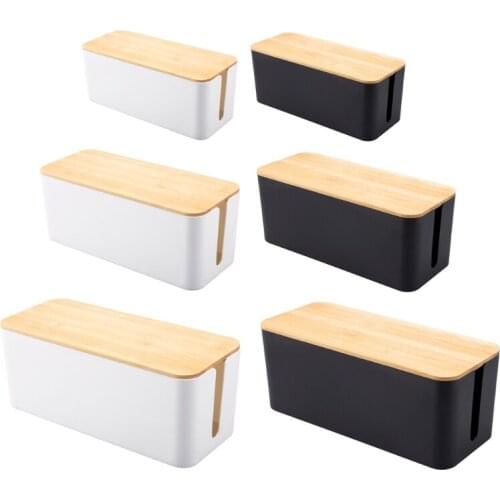 Multifunctional Power Strip Wire Case Power Socket Storage Box Black/White Plastic+Banboo Stylish Design Cord Collection