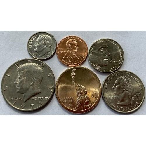US Coins 1 5 25 Cents 1 Dollar Full Set 6 Pieces Unc Real Original Coins Collection