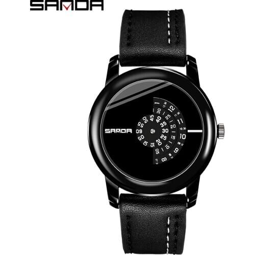 SANDA 2020 Hot Sell Men Watch Unique Rotating Dial Quartz Wristwatch Leather Strap Waterproof Gift Watch Relogio Masculino 1028