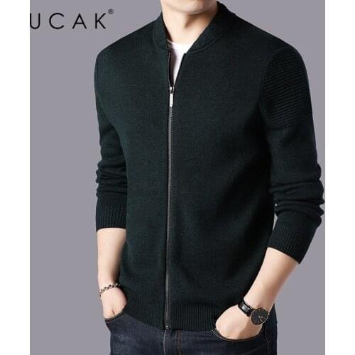 UCAK Brand Casual Zipper Cardigans Men Sweatercoat Clothing Autumn Classic Streetwear Solid Color Cardigan Pull Homme U1239