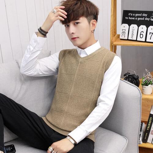 Men 2021 Autumn Winter New Warm Sleeveless Sweater Vest Male Solid Color Knitted Vest Man V-neck Slim Fit Waistcoat W689