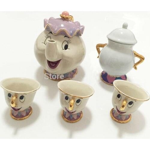 New Cartoon Beauty And The Beast Teapot Mug Mrs Potts Chip Tea Pot Cup One Set Lovely Christmas Gift Fast Post tea cup set