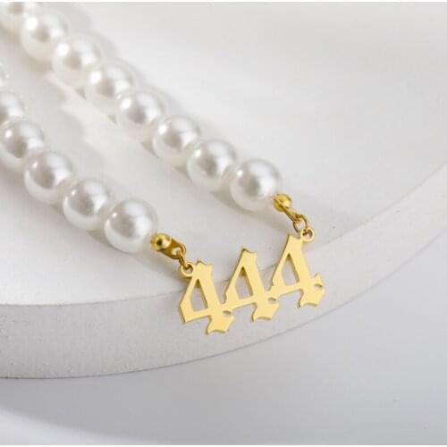 Imitation Pearl Necklace For Women 111 222 333 444 555 666 777 888 999 Stainless Steel Gold Angel Number Choker Necklace Jewelry