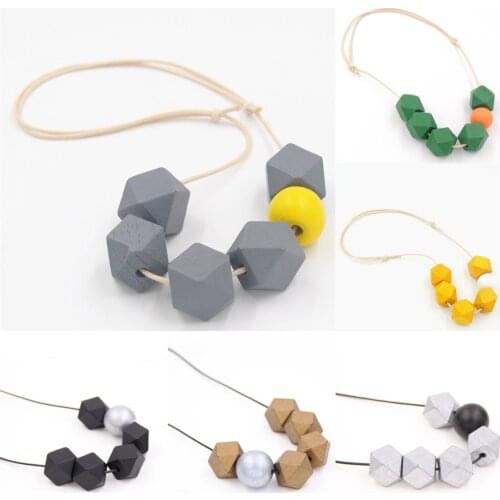 1pc New Woman Necklaces Big Geometric Wood Beads Peadant Necklaces Color High Quality Jewelry Sweater Accessories