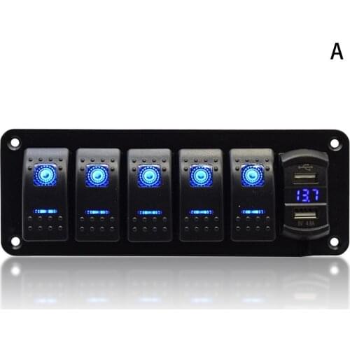 6 Gang LED Rocker Switch Panel With Voltmeter 4.8A Dual USB Rocker Style Fast Charger For Car Marine Boat Waterproof