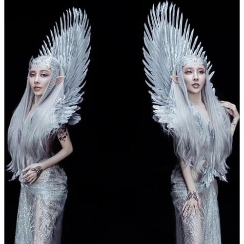 Princess cosplay angel feather wings Silver gold bling feather shoulder wing props