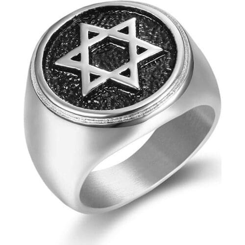 Simple Retro Hexagram StarofDavid Ring for Men Boy Stainless Steel Gold Silver Color Rings Finger Punk Male Jewelry