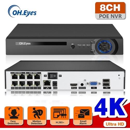 Ultra HD 8CH 4K POE NVR Network Video Recorder NVR For POE IP Camera P2P Plug And Play