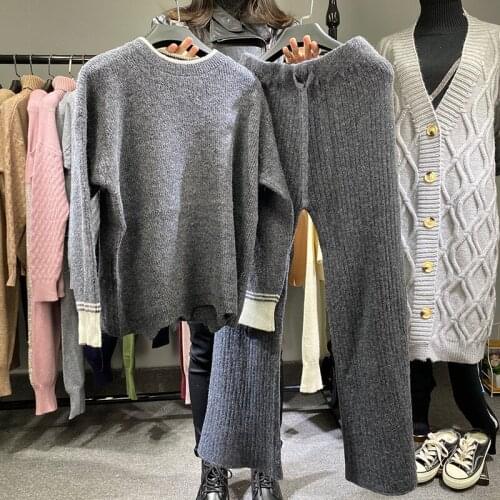 2 Piece Set Womens Elegant Soft Spring Warm Sweaters Pullover Loose Large Size Elastic Waist Wide Leg Pants Sportwear Outfit