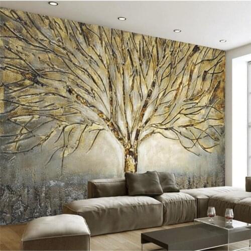 Wellyu Fashion Tree Modern American Metal Embossed Oil Painting TV Wall Custom Large Mural Green Wallpaper papel de parede