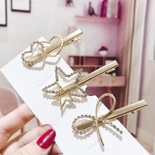 Hair Clips for Women Fashion Crystal Star Bow Hairpin Simple Heart-shaped Student Hair Accessories for Girls Jewelry Wholesale