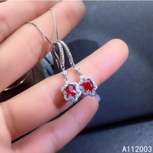 KJJEAXCMY Fine Jewelry 925 sterling silver inlaid natural ruby female earrings Eardrop lovely support detection