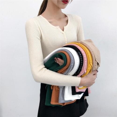2020 New Autumn Winter Jumpers Ladies Single Breasted Women Full Sleeve Button V-Neck Sweater Knitted Basic elasticity Pullovers