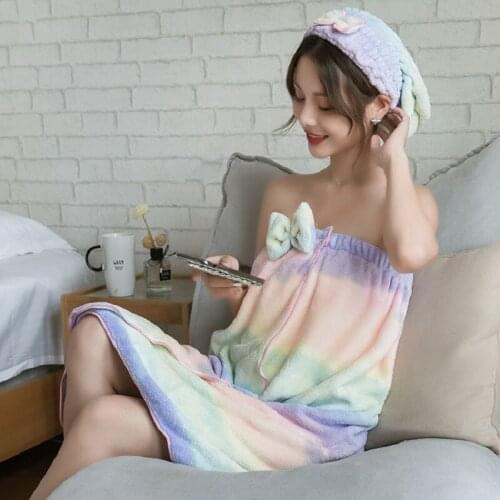 Wearable Velcro Bathrobe With Elastic Band Quick-Dry Microfiber Rainbow Absorbent Towel Large Skin-Friendly Women Beach Towels