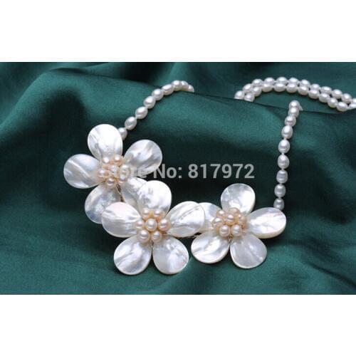 Wedding Elegant Pretty Pink Flowers Chokers Necklace Woman Jewelry Handmade Necklace AAA Natural Real Pearl Freshwater