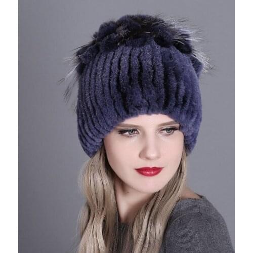 Winter Thick Warm Caps Natural Rabbit Fox Skin Top Patchwork Mushroom Shape Casual Beanies Womens Warm Genuine Fur Russia Hat