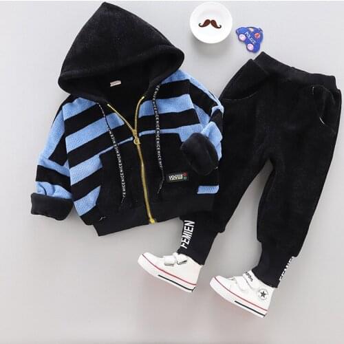 2018 Baby Boy Girl Winter Clothing Set Stiped Hoody Coat+Pant,Kids Boys Thickenning Warm Tracksuit Children Casual Clothes Sets