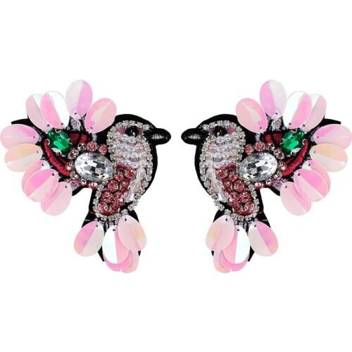 10pairs Sequined Bird Patch Beaded Crystal Rhinestones Motifs Applique for Clothes Shoes Bags DIY Craft Aupplies TH856