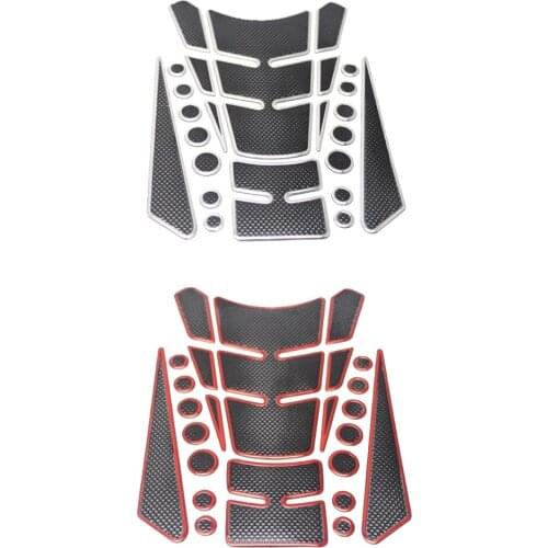 2 Piece Universal 3D Gel Fish Bone Motorcycle Sport Tank Gas Pad Sticker Silver Red