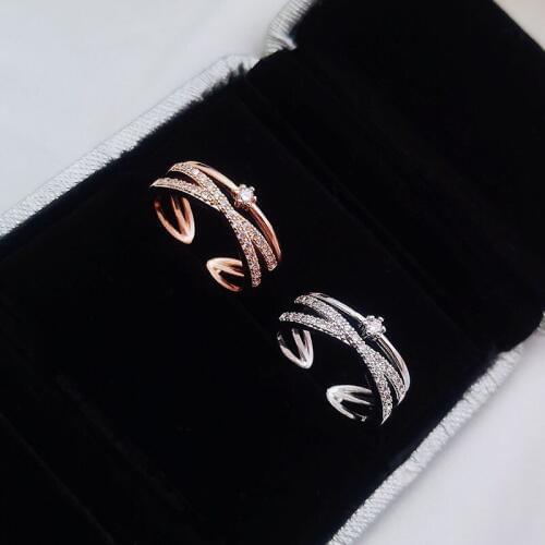 2020 New fashion metal Geometric shiny Rings contracted fine crystal sweet temperament adjustable Women Rings