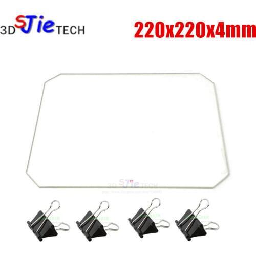 220x220x4mm Borosilicate Glass plate Corner Cut with Bed Clips for Wanhao Duplicator i3 Anet A8 i3 MK2 MK3 3D Printers