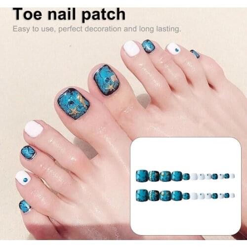 Fine Workmanship 24Pcs Fashion False Extension Toenails Tips with Glue Nail Tips Universal for Ladies