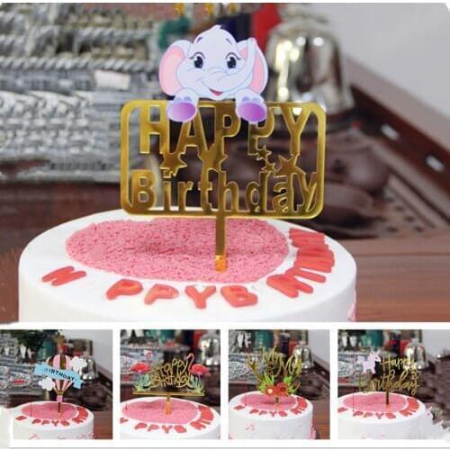 3D Elephant mermaid Cake Topper Childrens favorite unicorn Happy Birthday Cupcake Toppers For Baby Shower Party Cake decoration