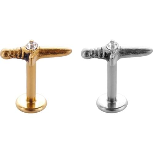 50pcs/Lot Body Jewelry 16GX6/8MM Knife Surgical Steel Lip Bar piercing Labret Ear Helix Cartilage Stud New Hot