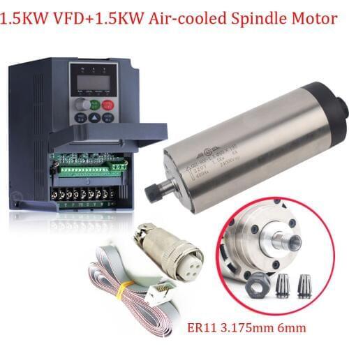 80*195mm 1.5KW 220V 6A 0.91NM 400HZ ER11 24000rpm High Speed Spindle Motor+VFD for Woodworking Engraving