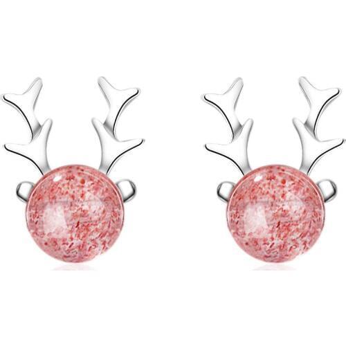 Promotion 925 sterling silver hot sell Elk deer animal pink rhinestone ladies`stud earrings jewelry women Anti allergy girls
