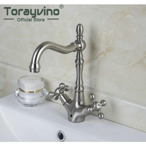 Antique Brass & chrome & Brushed Nickel Bathroom Sink Mixer Basin Faucets Retro 2 handles 1 Hole Tap Deck Mounted