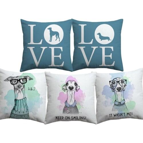 Love Dog Cushion Cover Greyhound Bullldog Bulll Terrier Famous Dog Home Decor Pillow Case Living Room Home Decoration