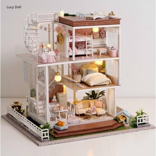 Kids Toys Diy Dollhouse Assemble Wooden Miniatures Doll House Furniture Miniature Dollhouse Puzzle Educational Toys For Children