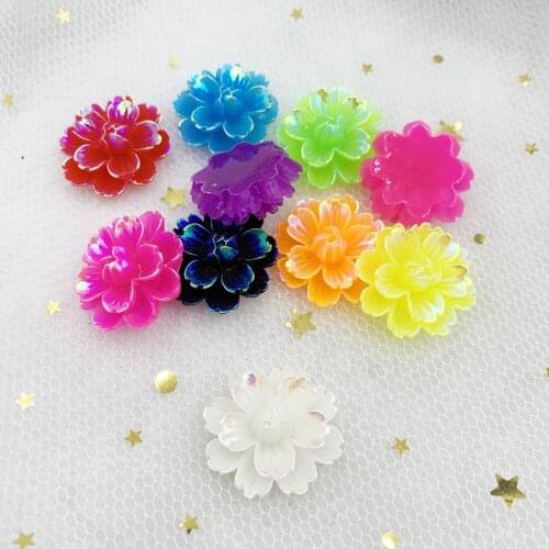 New 12pcs 25mm AB Round Flowers Resin rhinestone applique Flatback Crystals DIY Wedding Decoration Dress Button -A42