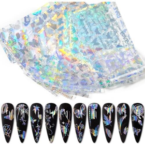 10pcs Holographic Nail Foil Butterfly Animal Lepoard Nail Art Transfer Stickers Decals Wraps Nail Art Decorations Tool