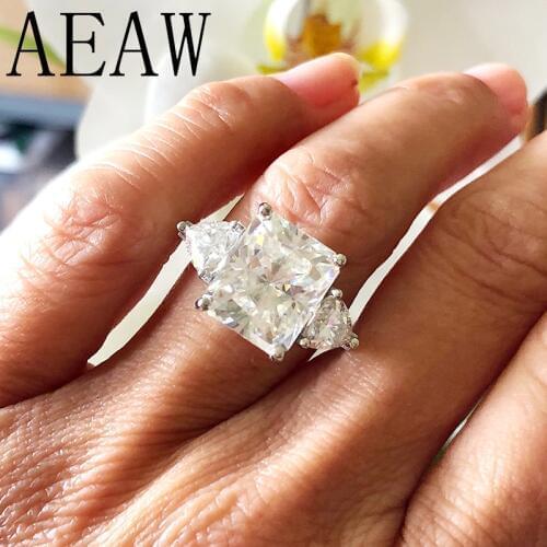 7ct Radiant Cut Moissanite Engagement Ring 1.60ct Trillion Moissanites Anniversary Ring Solid 14K White Gold for Women