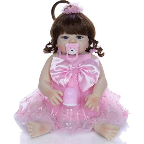 Bebes reborn 23" full silicone reborn baby dolls curly wig pink girl princess reborn toddler doll gift