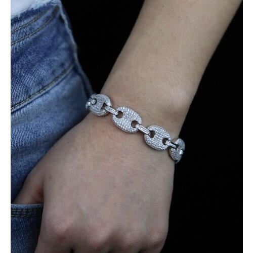 Iced out Coffee beans Charm Bracelet 12mm width Hip hop Gold Silver Color Fashion Punk Charms Bracelets Women party Jewelry