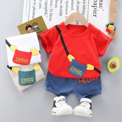 Summer Children Cotton Clothes Baby Boys Cartoon Pocket O-Neck T Shirt Shorts 2Pcs/set Infant Kids Fashion Toddler Tracksuits