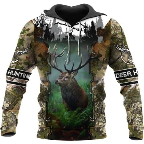 Hunting deer 3D Printed Mens Hoodies Harajuku Streetwear autumn Hooded Sweatshirt Unisex Casual Jacket Tracksuits DK042