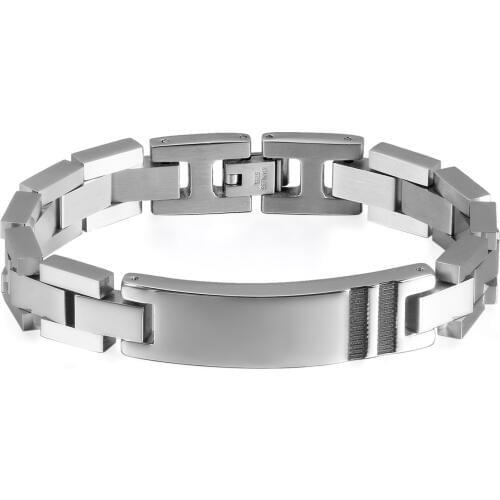 BONISKISS Free Engrave Mens Personalized DIY ID Bracelet Bangle 316L Stainless Steel,19.5-21CM